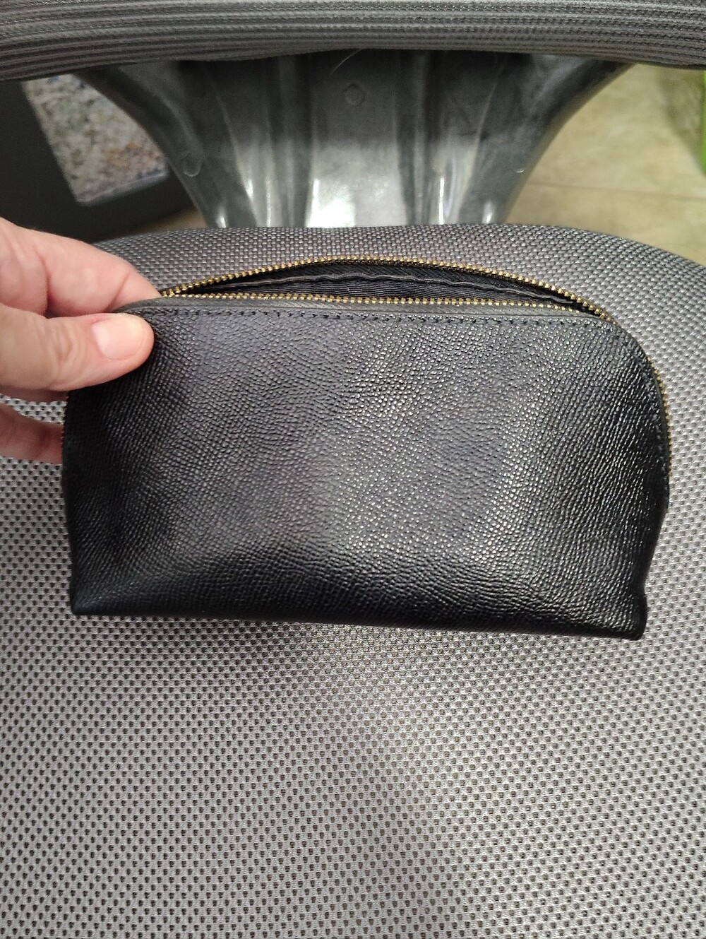 Coach Black Leather Small Toiletry- Cosmetic Bag, Zip Pouch with Gold Hardware - Picture 3 of 5